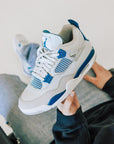 Nike Air Jordan 4 Retro Military Blue sneakers alte in bianco blu - vista laterale