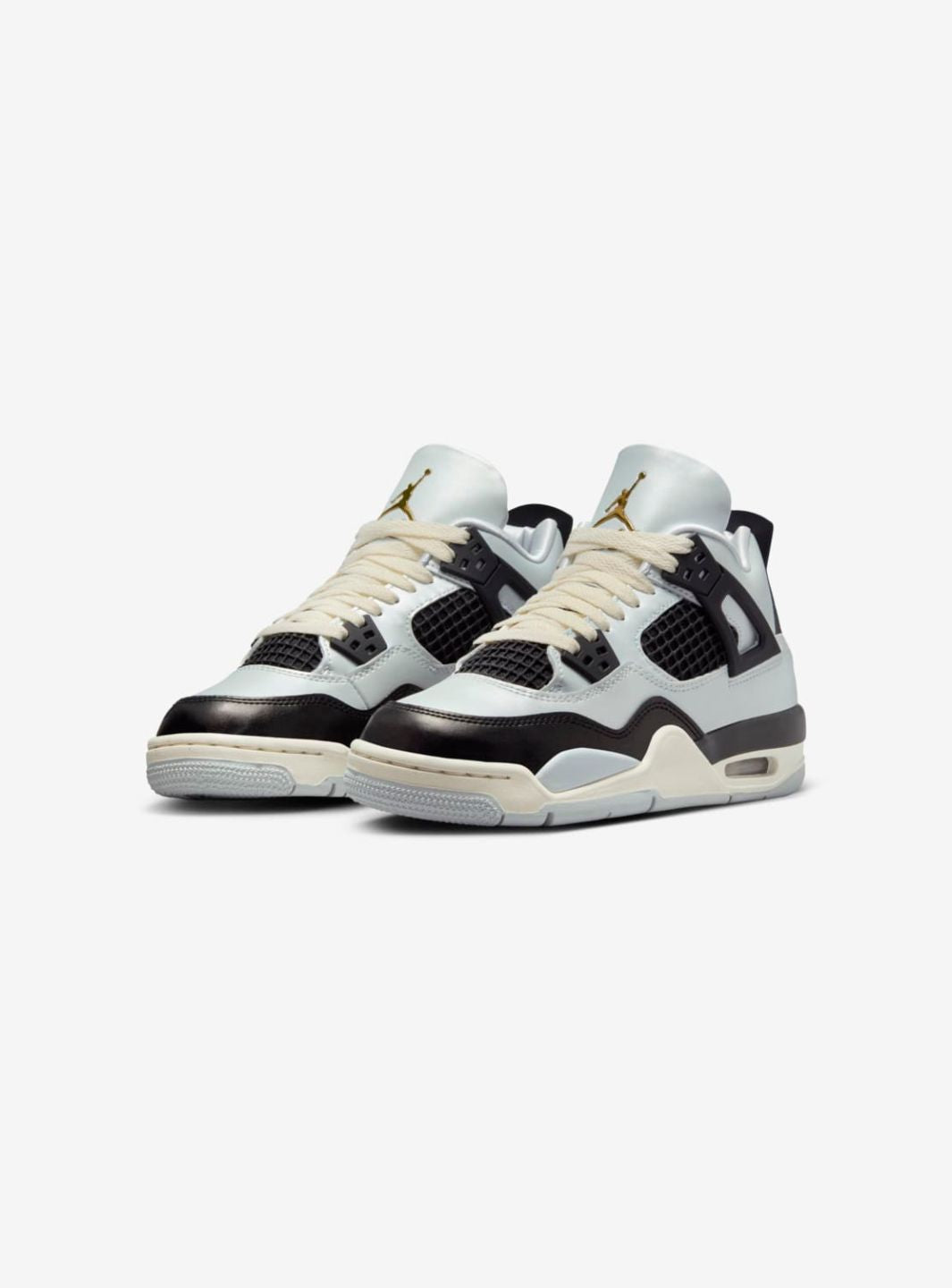 Nike Air Jordan 4 Retro Platinum Gold sneakers alte in bianco oro - vista frontale