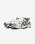 Asics Gel-1130 Cream Blueberry sneakers basse uomo e donna in mesh e pelle sintetica crema blu, vista frontale