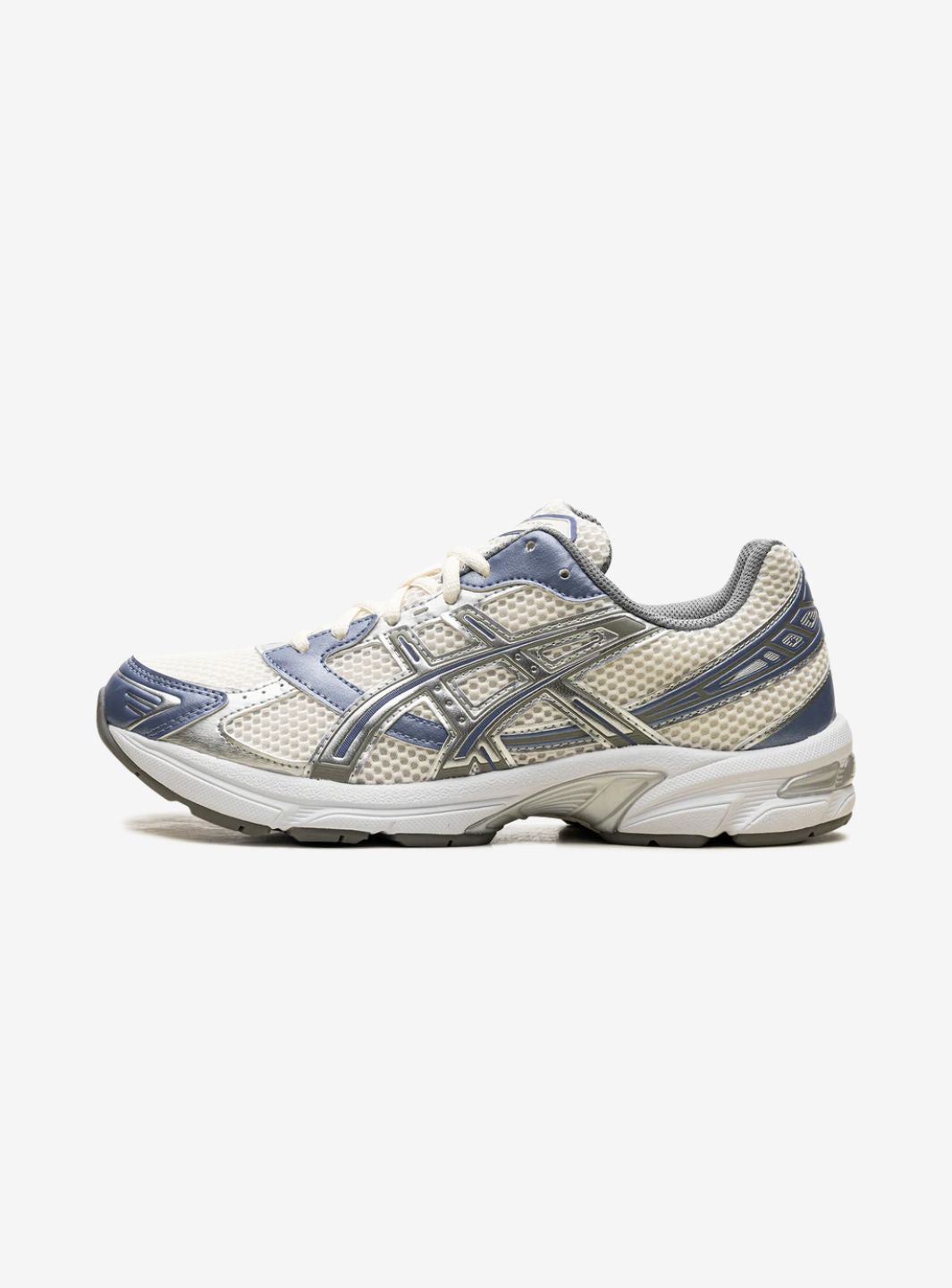 Asics Gel-1130 Cream Blueberry sneakers basse uomo e donna in mesh e pelle sintetica crema blu, vista laterale