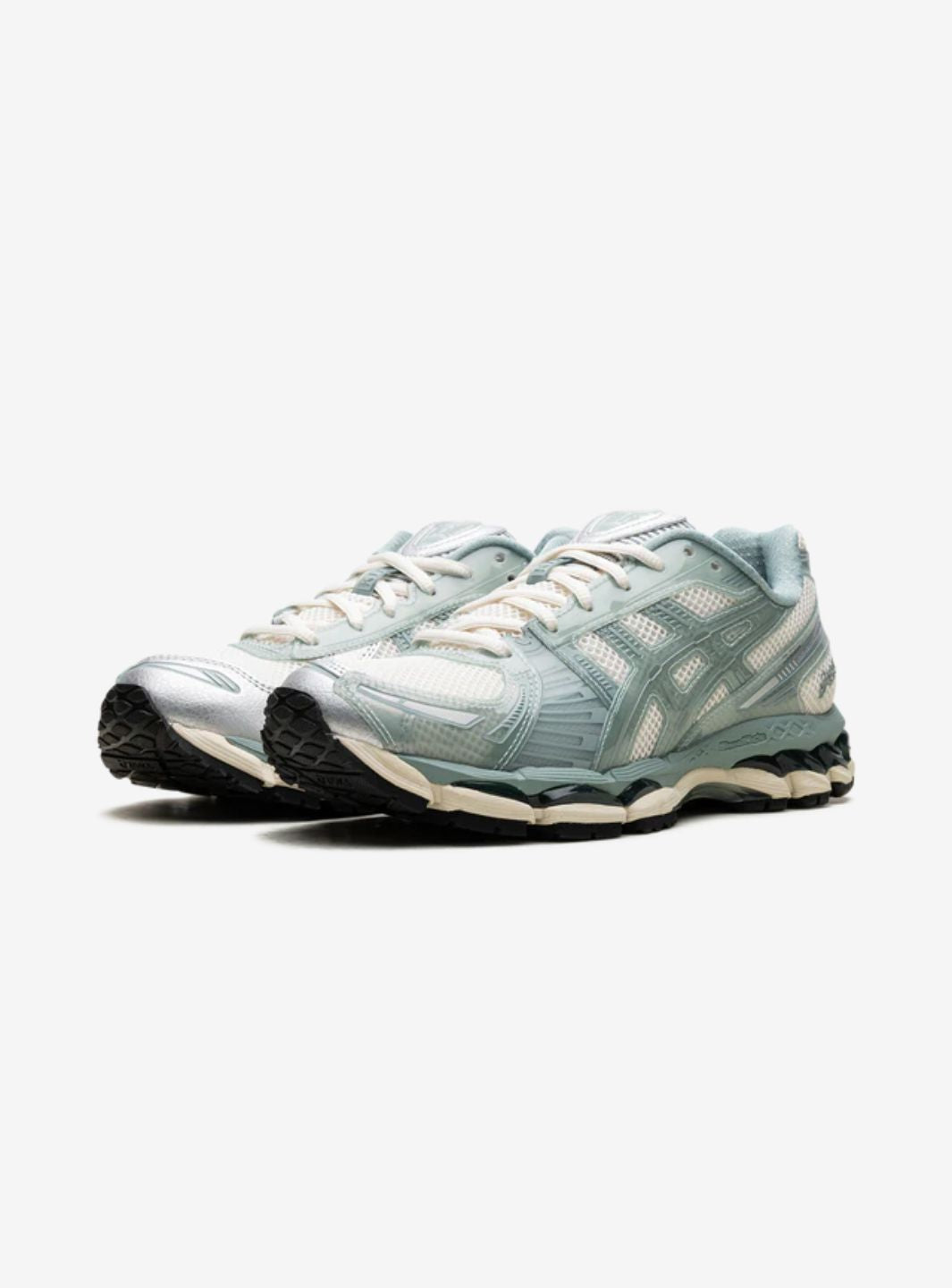 Asics Gel-Kayano 12.1 Kith Cream Sage sneakers basse uomo e donna in mesh, pelle sintetica e pelle crema verde salvia, vista 