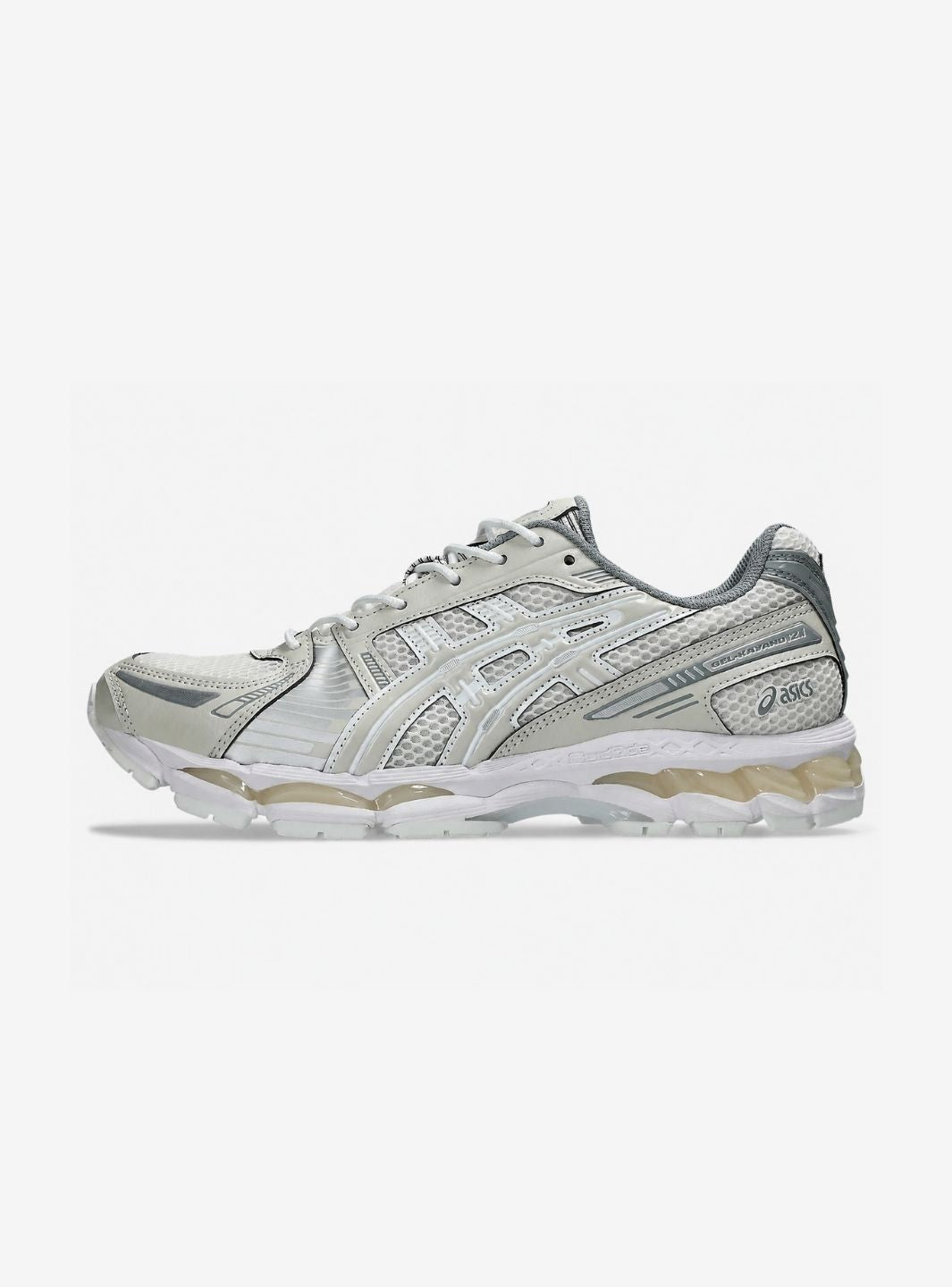 Asics Gel-Kayano 12.1 Cream Smoke Grey sneakers basse uomo e donna in mesh, pelle sintetica e pelle crema grigio, vista later