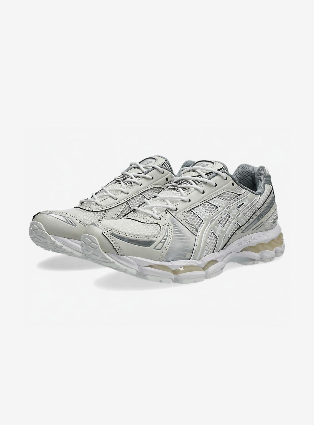 Asics Gel-Kayano 12.1 Cream Smoke Grey sneakers basse uomo e donna in mesh, pelle sintetica e pelle crema grigio, vista front