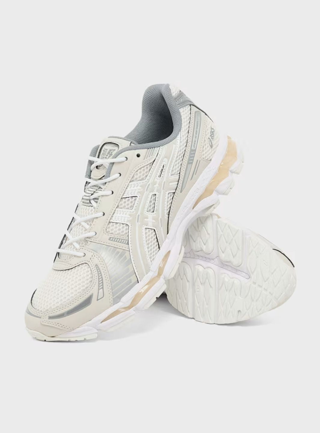 Asics Gel-Kayano 12.1 Cream Smoke Grey sneakers basse uomo e donna in mesh, pelle sintetica e pelle crema grigio, dettaglio t