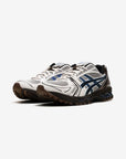 Asics Gel-Kayano 14 Cream Blue Coast sneakers basse uomo e donna in mesh e pelle sintetica crema blu, vista frontale