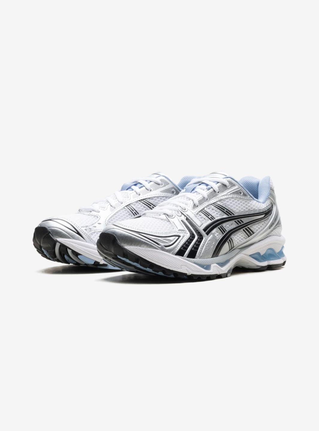 Asics Gel-Kayano 14 JJJJound White Blue sneakers basse uomo e donna in mesh e pelle sintetica bianco blu, vista frontale