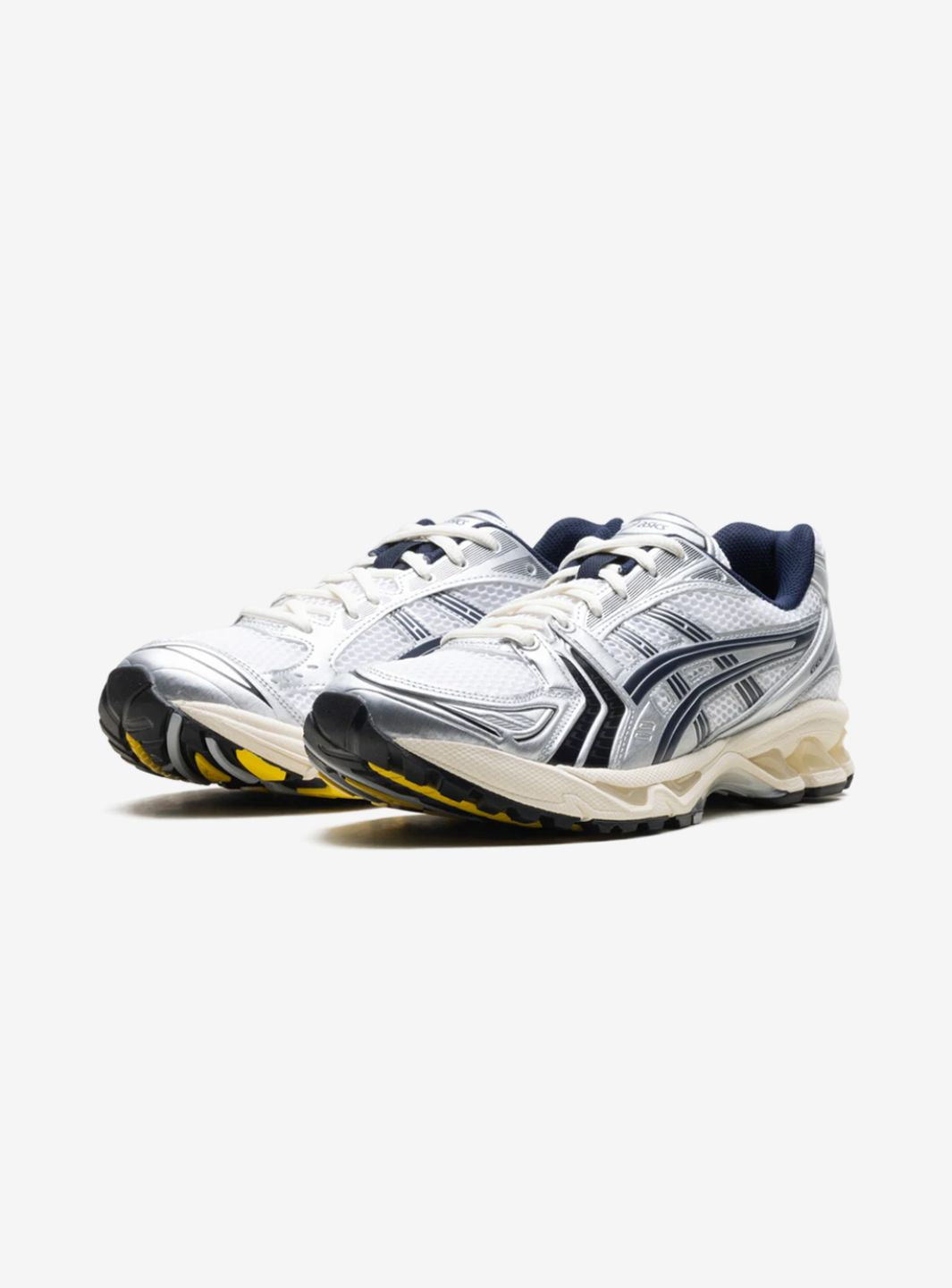 Asics Gel-Kayano 14 JJJJound White Navy sneakers basse uomo e donna in mesh e pelle sintetica bianco blu navy, vista frontale