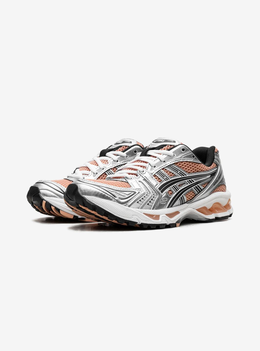 Asics Gel-Kayano 14 Sepia Pure Silver sneakers basse uomo e donna in mesh e pelle sintetica marrone argento, vista frontale