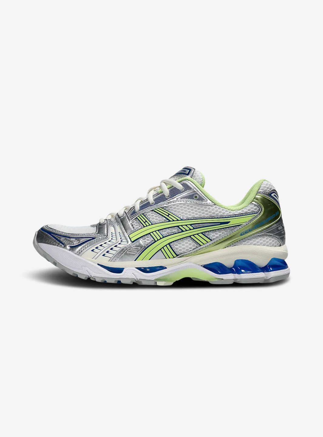 Asics Gel-Kayano 14 Sprite sneakers basse uomo e donna in mesh e pelle sintetica verde, vista laterale
