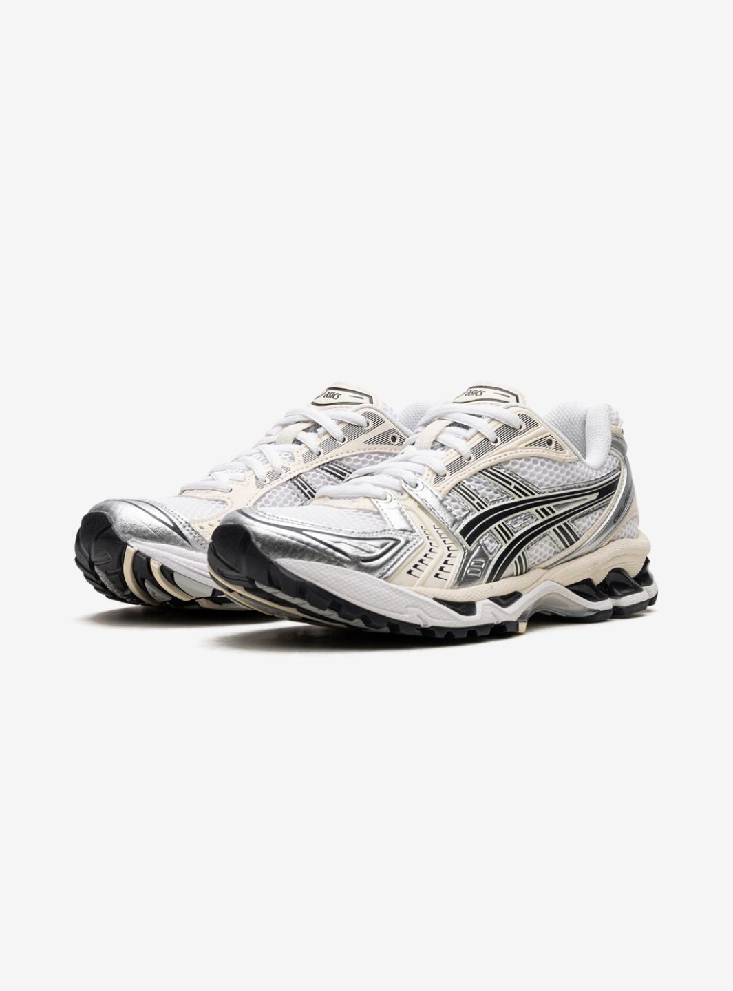 Asics Gel-Kayano 14 White Midnight sneakers basse donna in mesh e pelle sintetica bianco blu notte, vista frontale