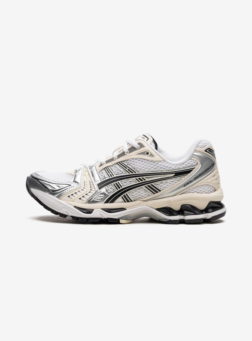 Asics Gel-Kayano 14 White Midnight sneakers basse donna in mesh e pelle sintetica bianco blu notte, vista laterale