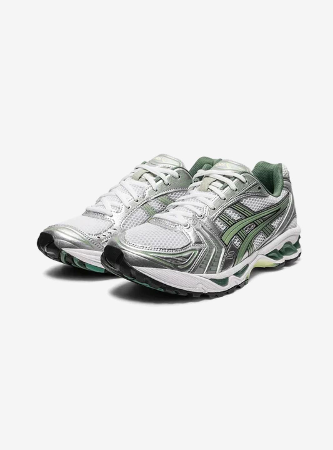 Asics Gel-Kayano 14 White Pure Silver Slate Grey Sage sneakers basse uomo e donna in mesh e pelle sintetica bianco grigio, vi