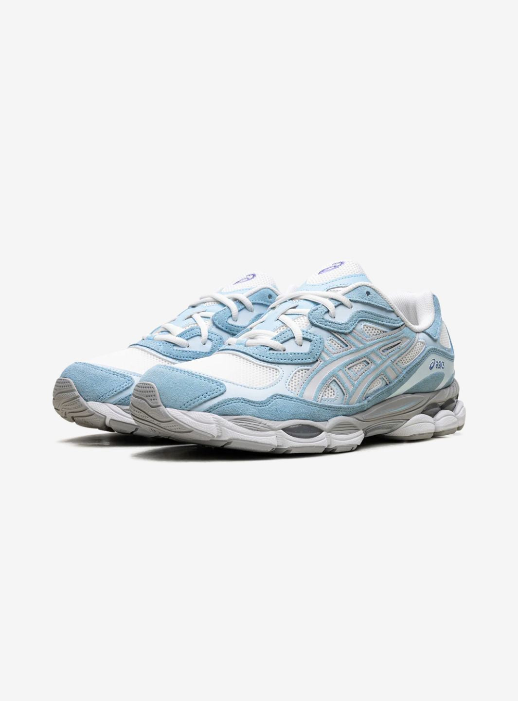 Asics Gel-NYC Cream Arctic Sky sneakers basse uomo e donna in mesh e pelle scamosciata crema azzurro, vista frontale