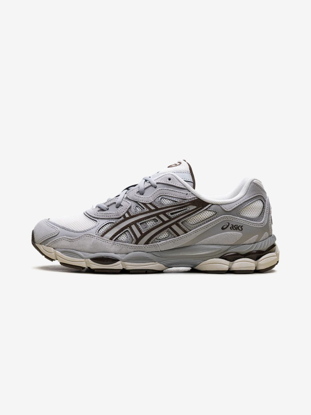 Asics Gel-NYC Cream Cement Grey Brown sneakers basse uomo e donna in mesh e pelle scamosciata crema marrone, vista laterale
