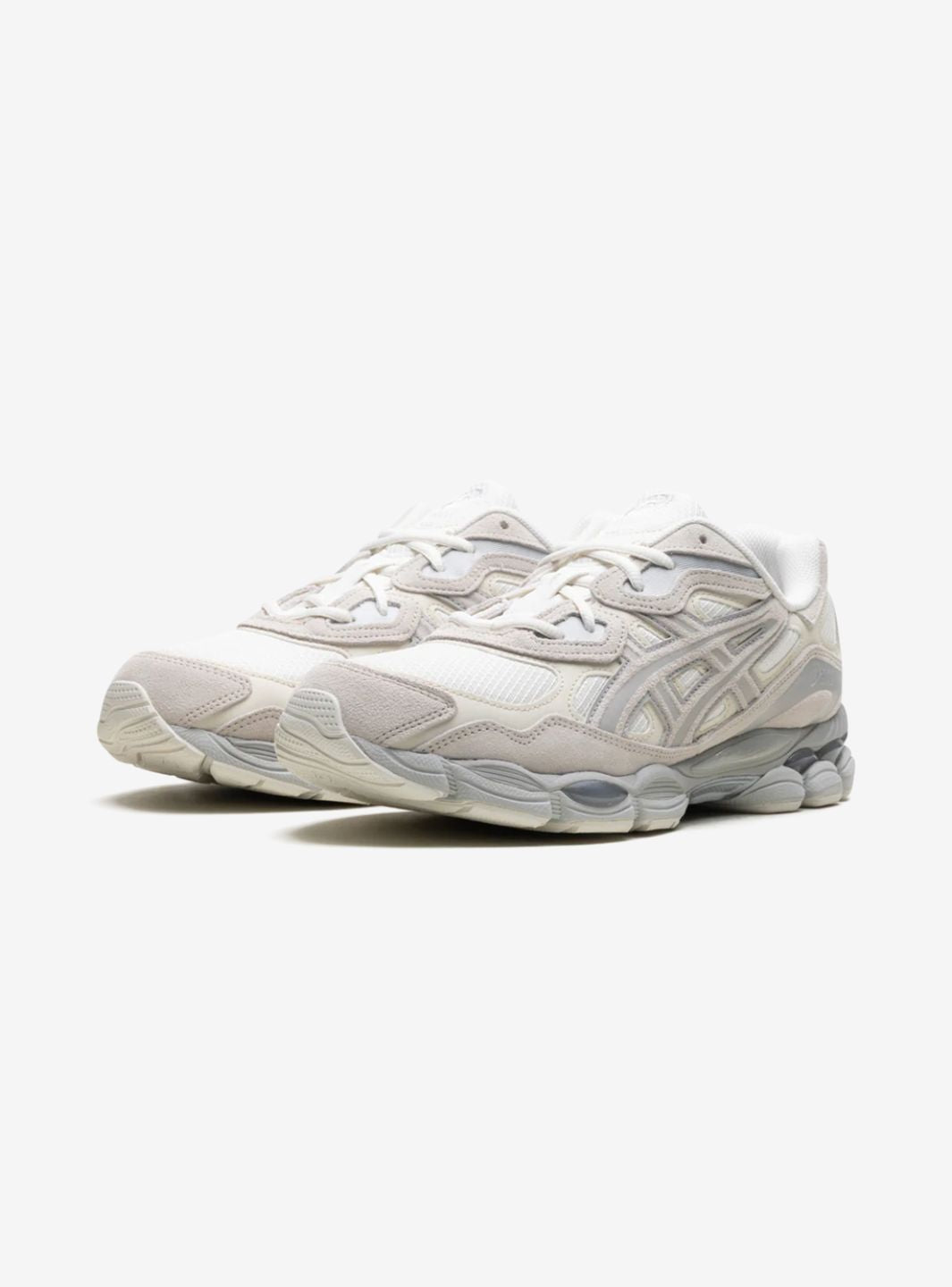 Asics Gel-NYC Cream Grey sneakers basse uomo e donna in mesh e pelle scamosciata crema grigio, vista frontale