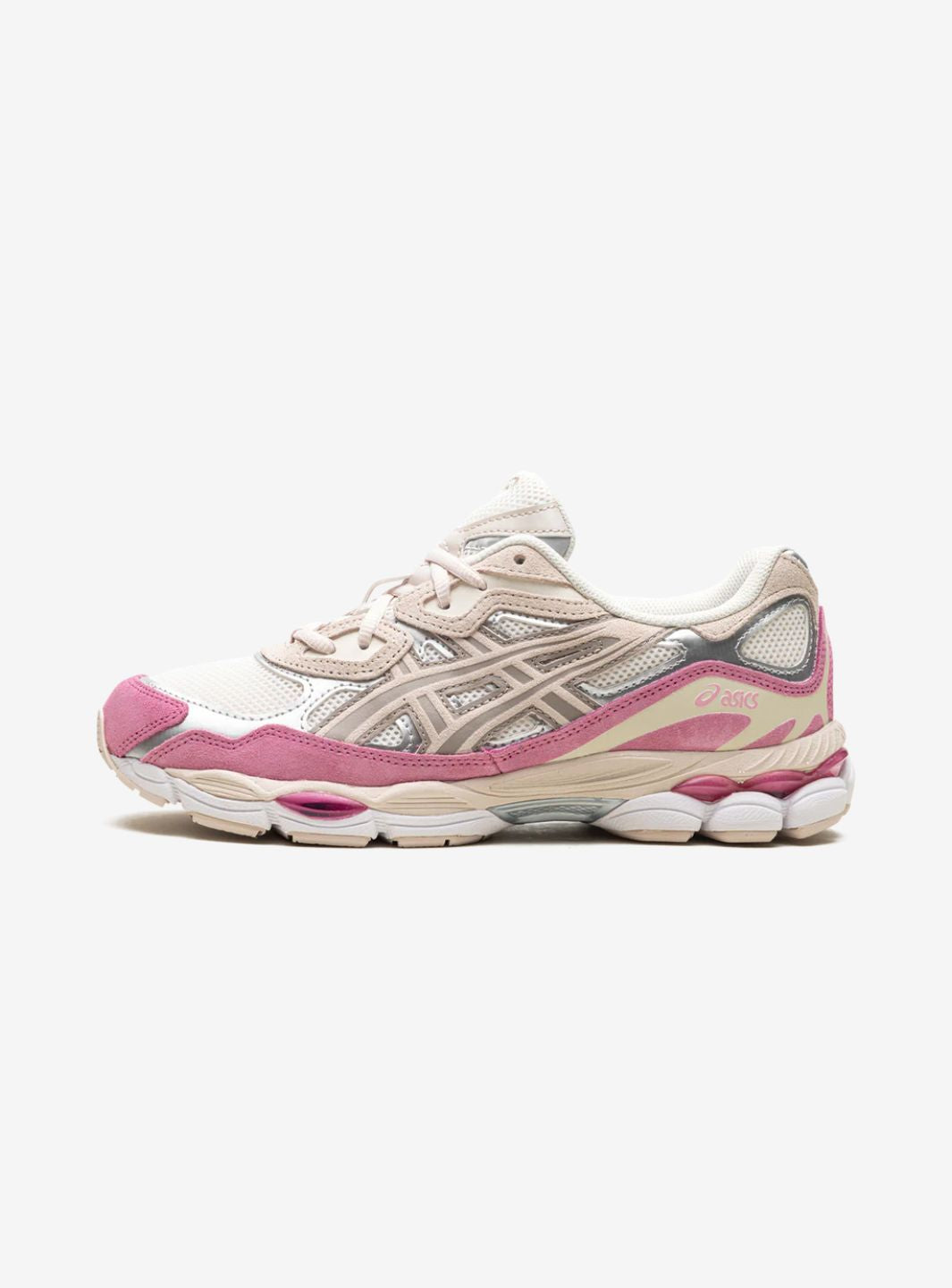 Asics Gel-NYC Cream Mineral Beige Pink sneakers basse uomo e donna in mesh e pelle scamosciata crema beige, vista laterale