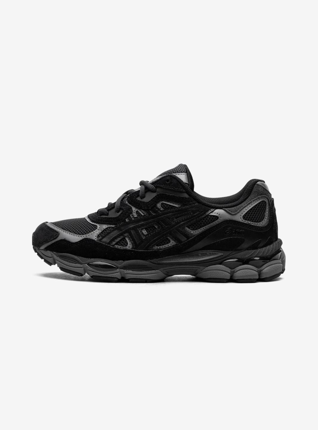 Asics Gel-NYC Graphite Grey Black sneakers basse uomo e donna in mesh e pelle scamosciata nero grigio, vista laterale