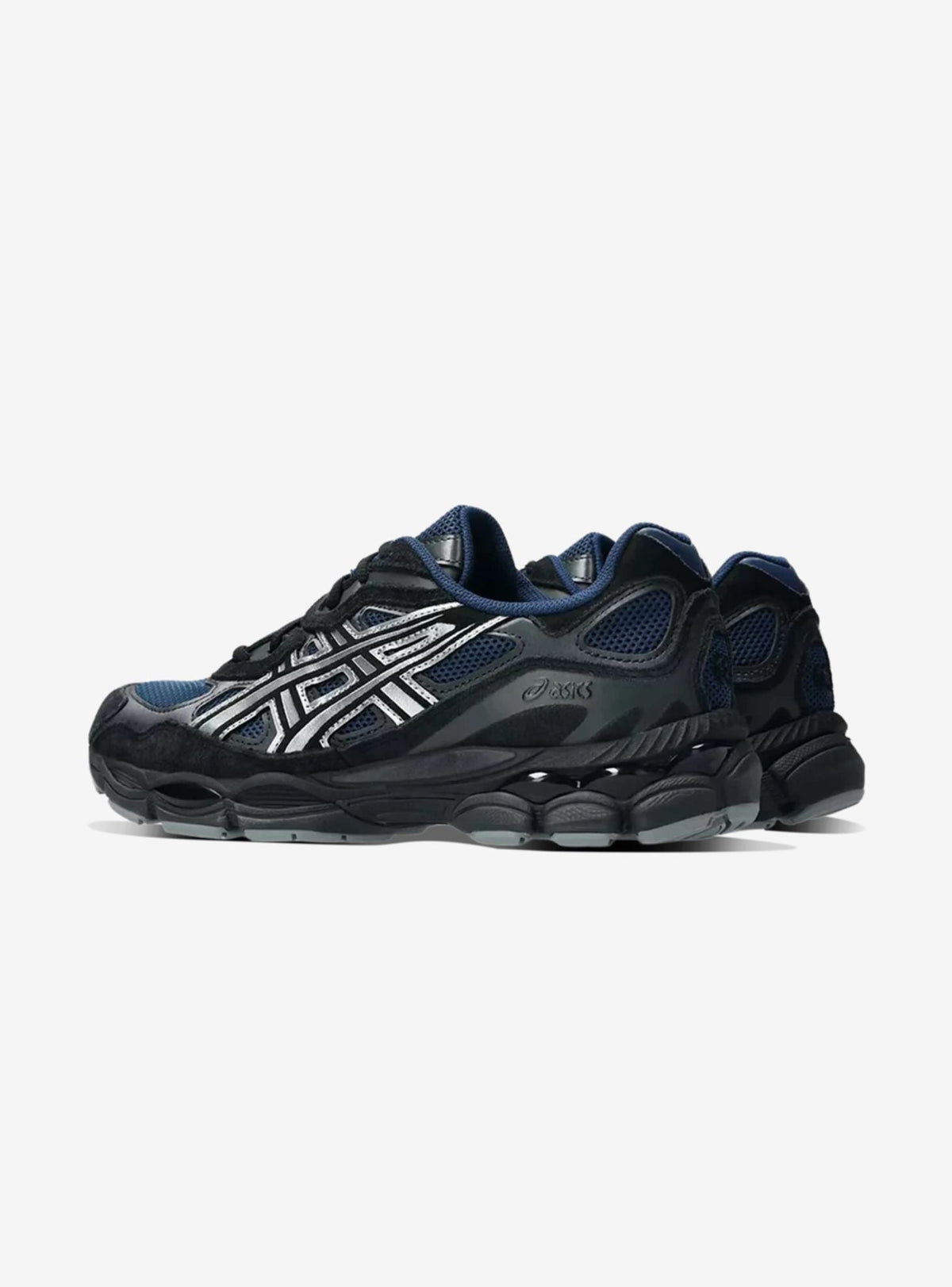 Asics Gel-NYC Independence Blue Silver sneakers basse uomo e donna in mesh e pelle scamosciata argento blu, vista posteriore