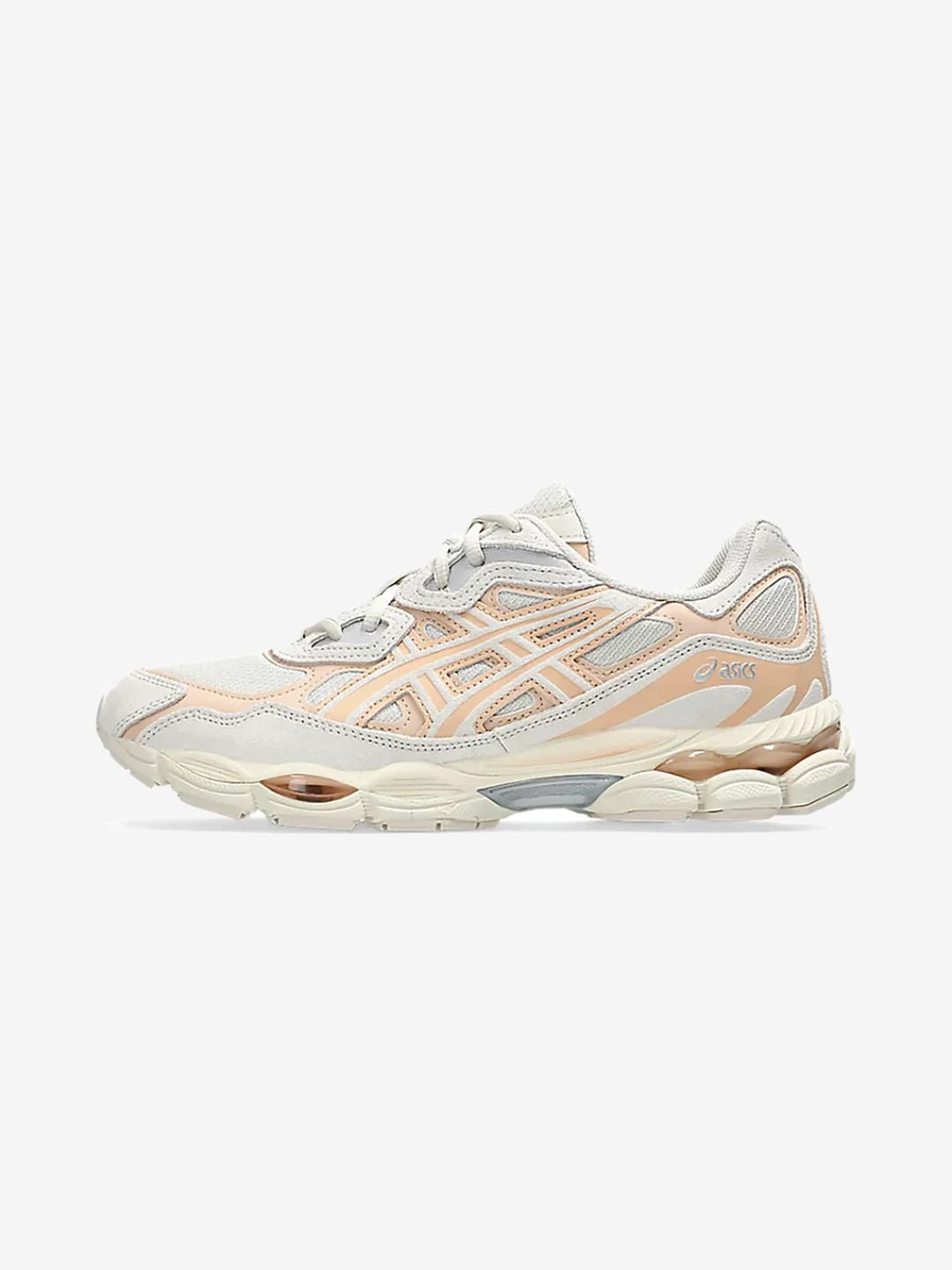 Asics Gel-NYC Oatmeal Bisque sneakers basse uomo e donna in mesh e pelle scamosciata beige, vista laterale