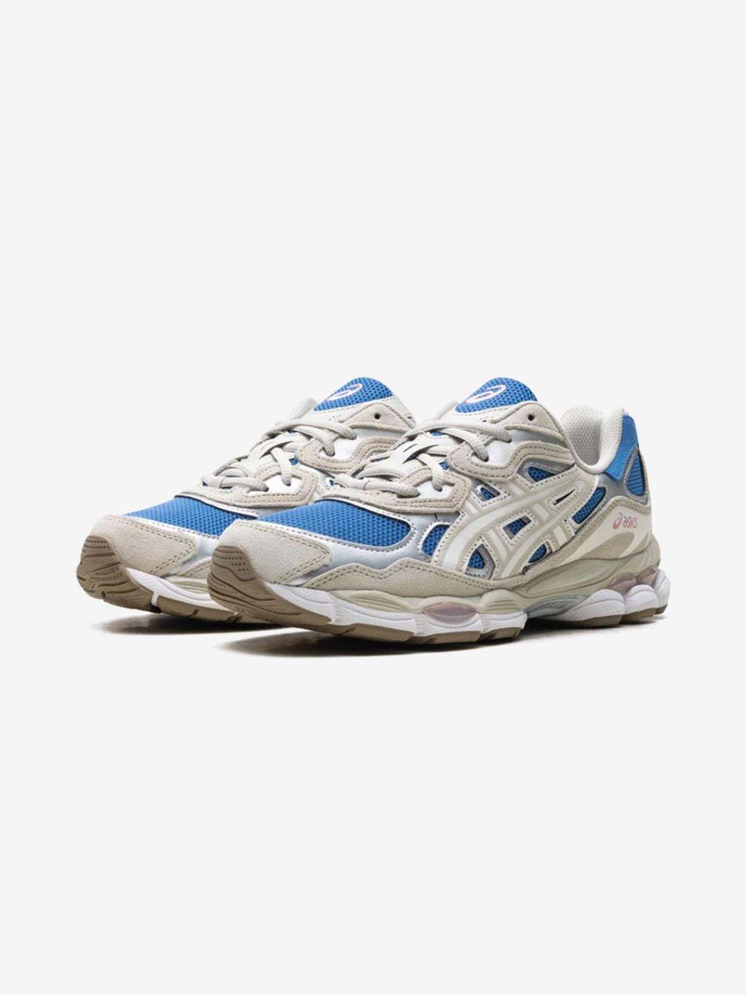 Asics Gel-NYC Polar Night Cream sneakers basse uomo e donna in mesh e pelle scamosciata crema blu notte, vista frontale