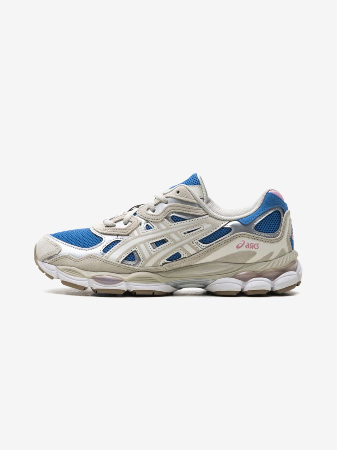 Asics Gel-NYC Polar Night Cream sneakers basse uomo e donna in mesh e pelle scamosciata crema blu notte, vista laterale