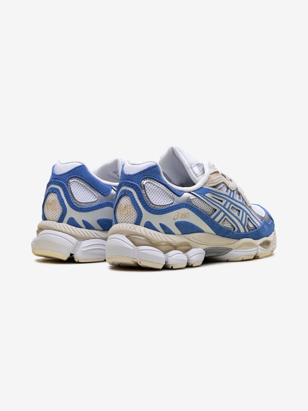 Asics Gel-NYC White Blue Coast sneakers basse uomo e donna in mesh e pelle scamosciata bianco blu, dettaglio suola