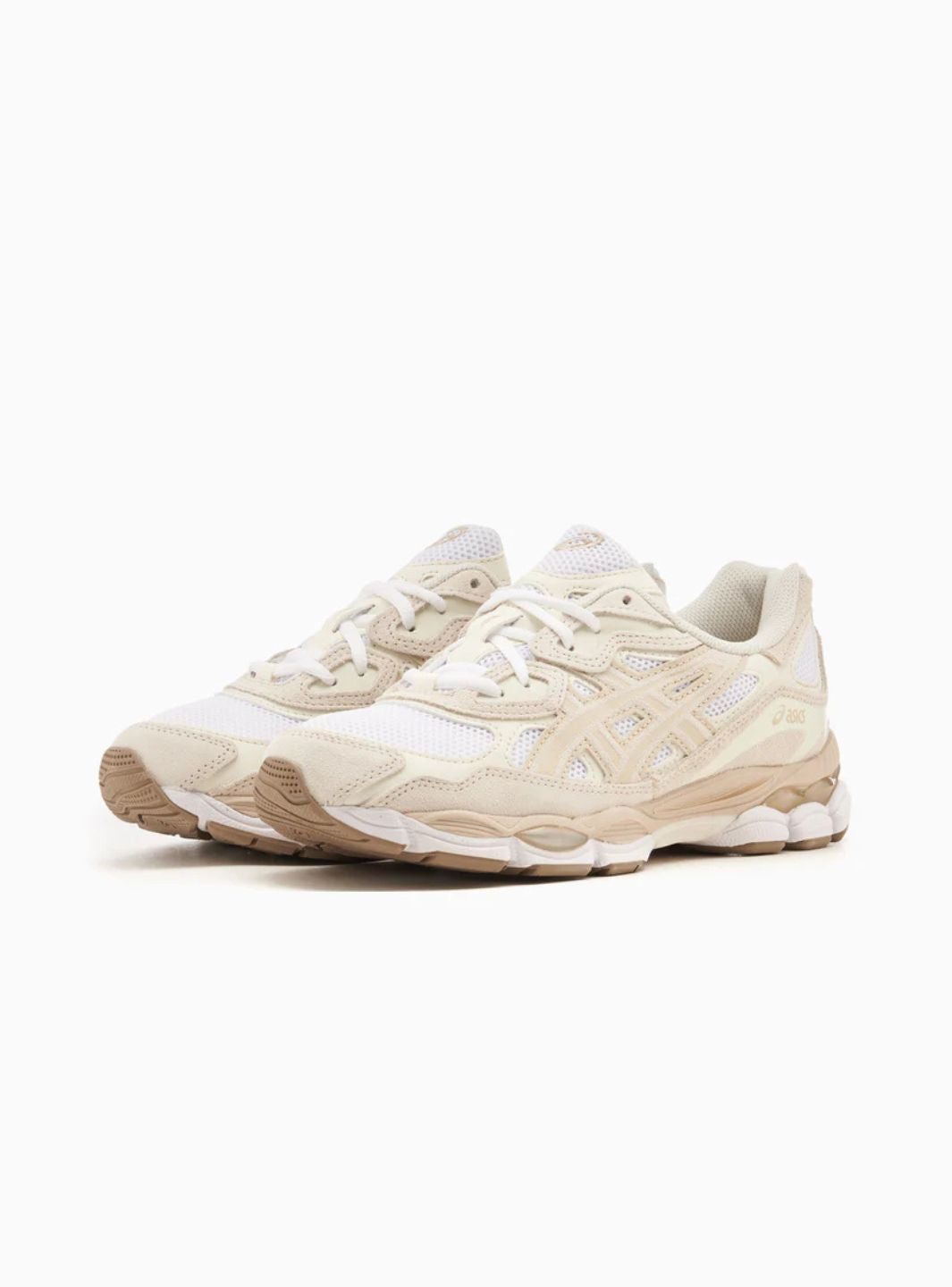 Asics Gel-NYC White Feather Grey sneakers basse uomo e donna in mesh e pelle scamosciata bianco grigio, vista frontale