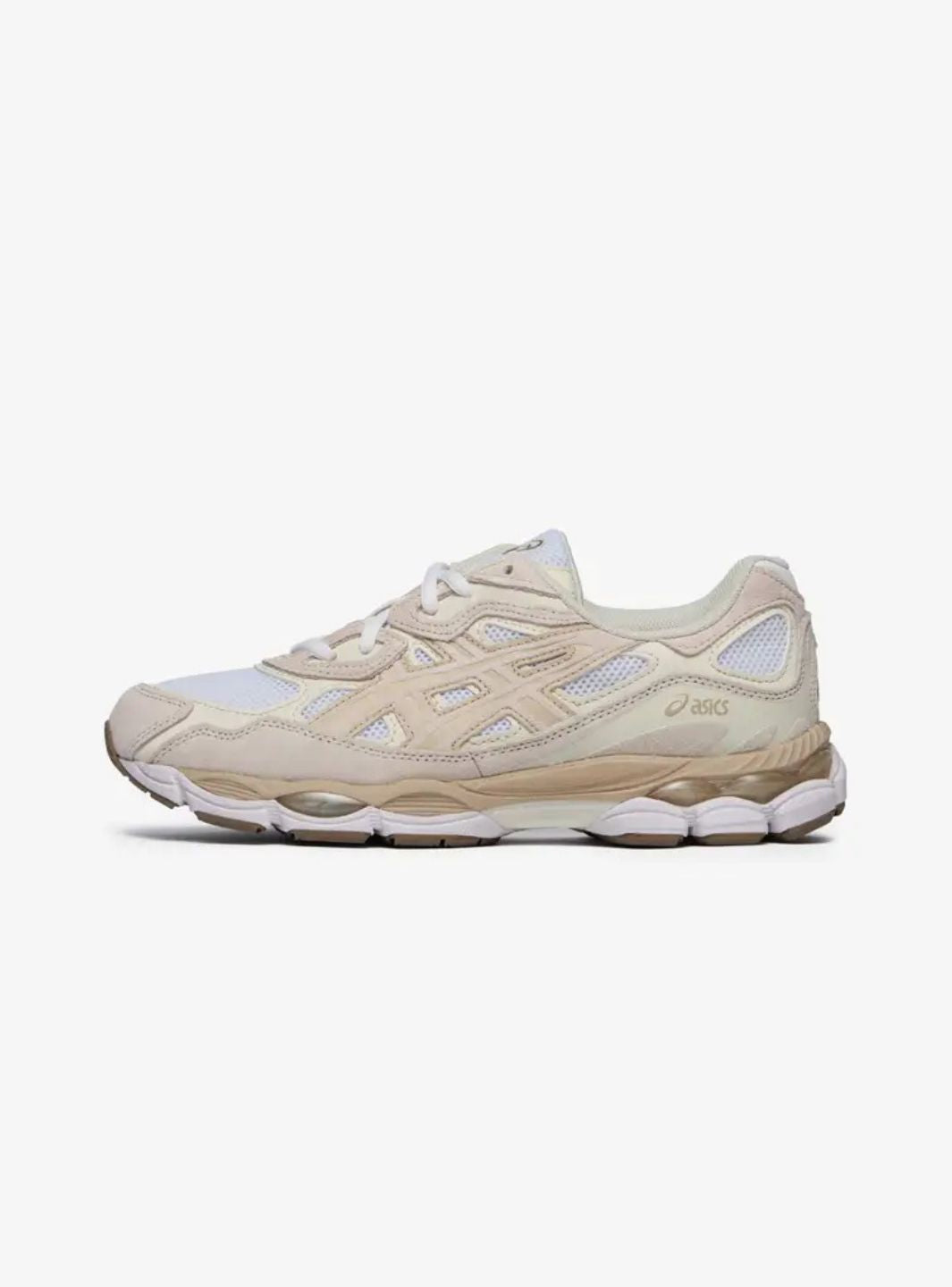 Asics Gel-NYC White Feather Grey sneakers basse uomo e donna in mesh e pelle scamosciata bianco grigio, vista laterale