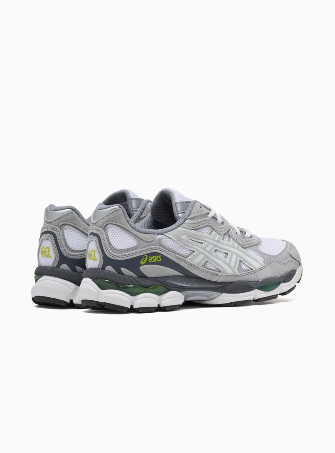 Asics Gel-NYC White Glacier Grey sneakers basse uomo e donna in mesh e pelle scamosciata bianco grigio, dettaglio suola