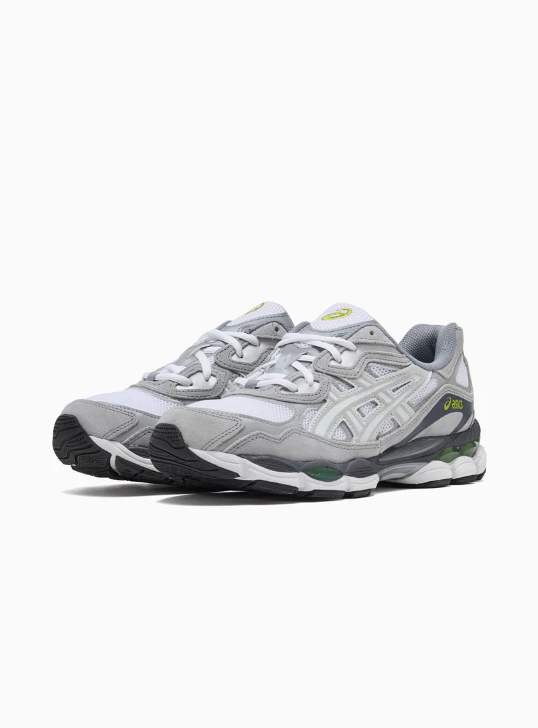 Asics Gel-NYC White Glacier Grey sneakers basse uomo e donna in mesh e pelle scamosciata bianco grigio, vista frontale