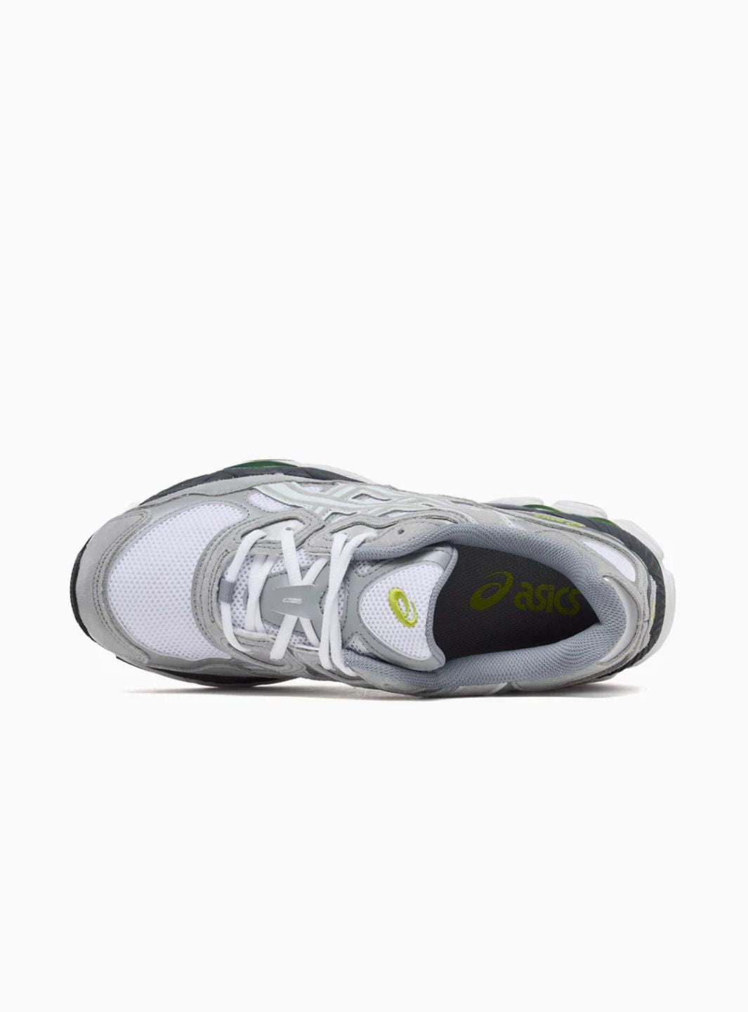 Asics Gel-NYC White Glacier Grey sneakers basse uomo e donna in mesh e pelle scamosciata bianco grigio, vista posteriore
