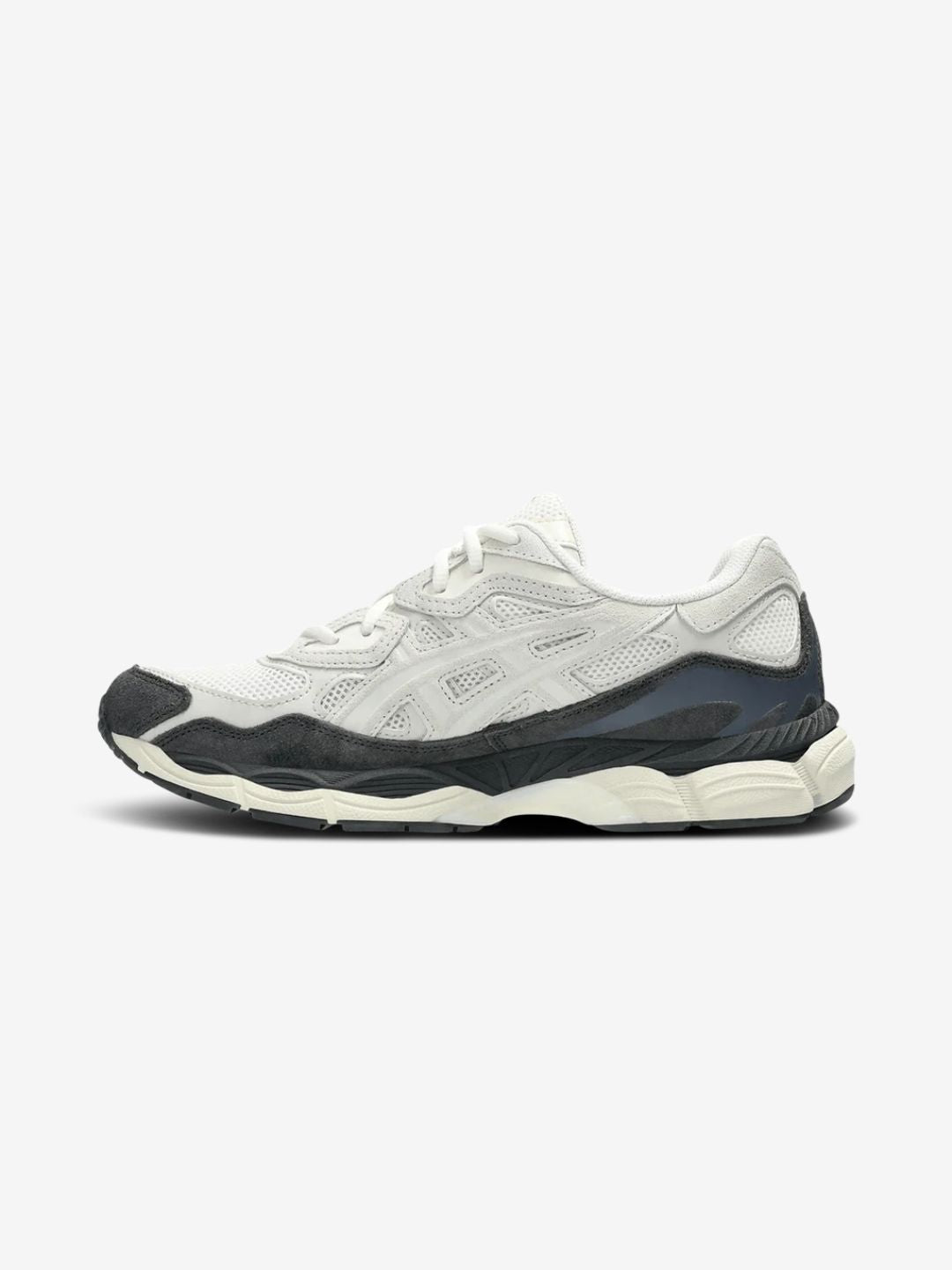 Asics Gel-NYC White Smoke Grey sneakers basse uomo e donna in mesh e pelle scamosciata bianco grigio, vista laterale