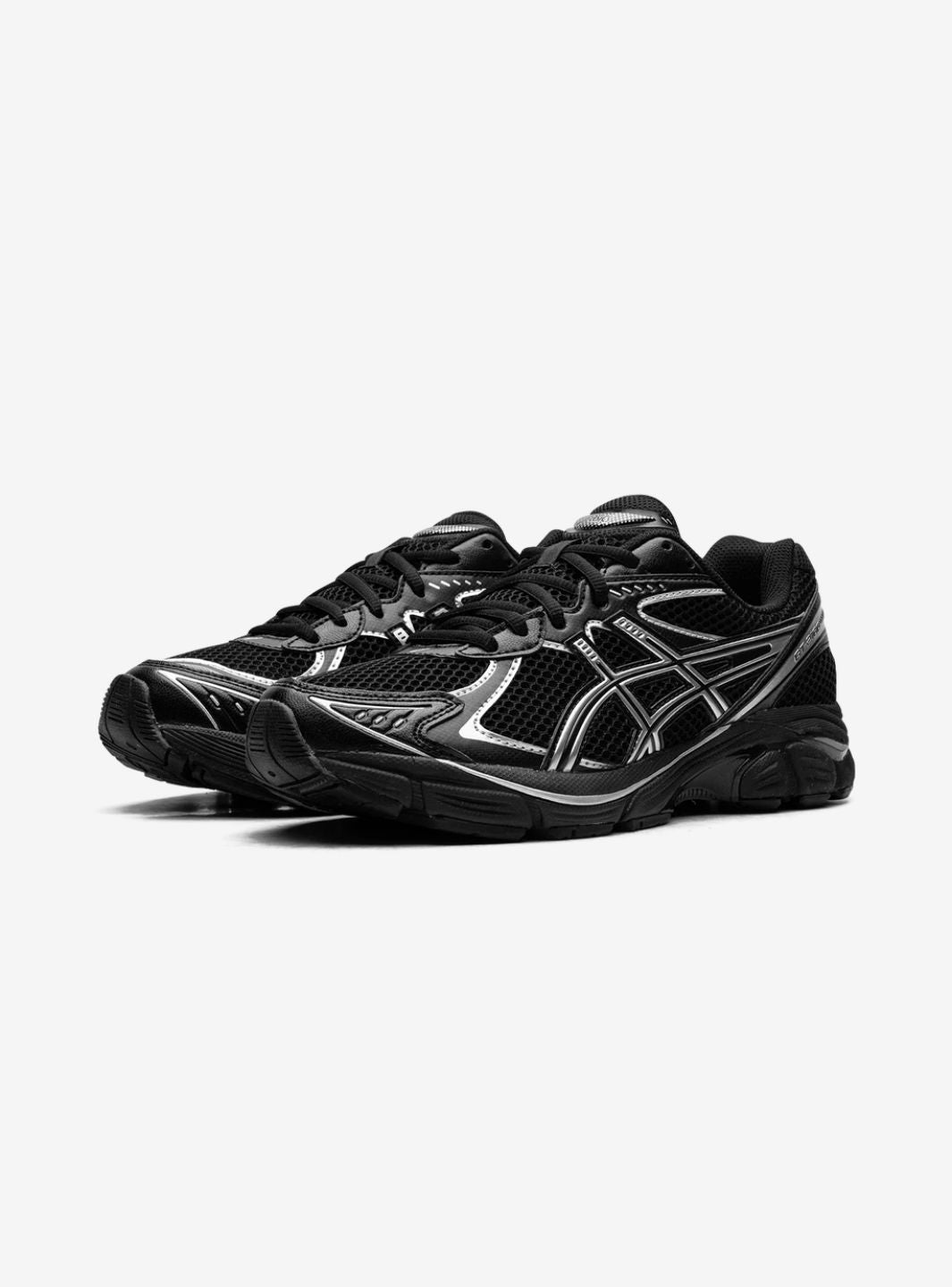 Asics GT-2160 Black Pure Silver sneakers basse uomo e donna in mesh e pelle sintetica nero argento, vista frontale