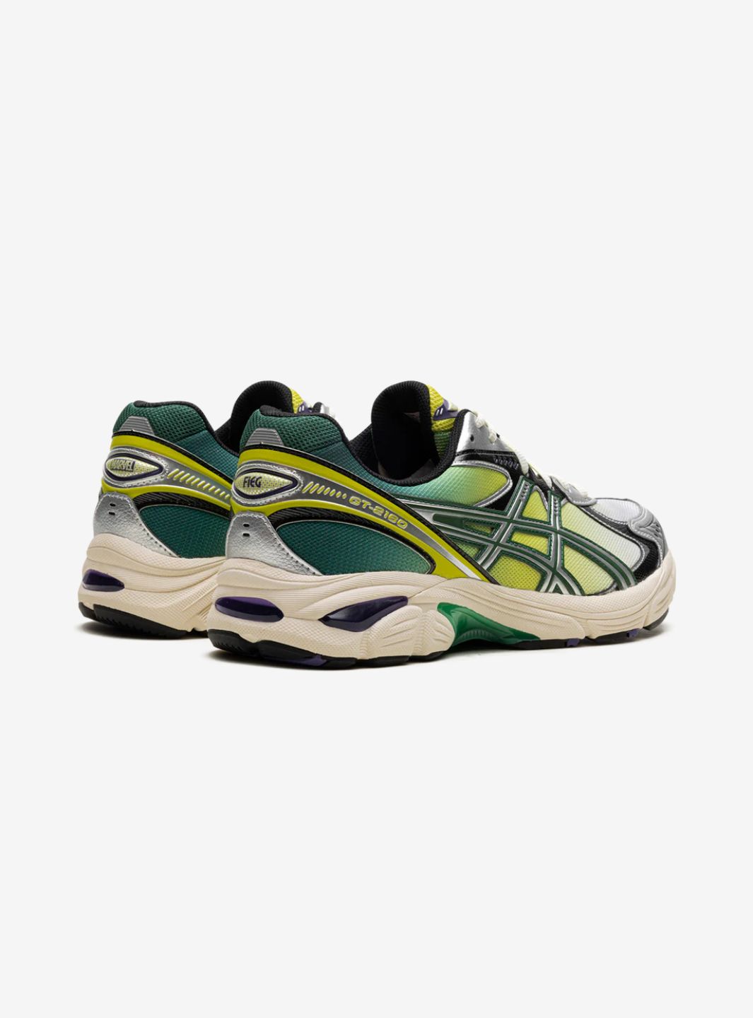 Asics GT-2160 Kith Marvel Villains Green Goblin sneakers basse uomo e donna in mesh e pelle sintetica verde, dettaglio suola