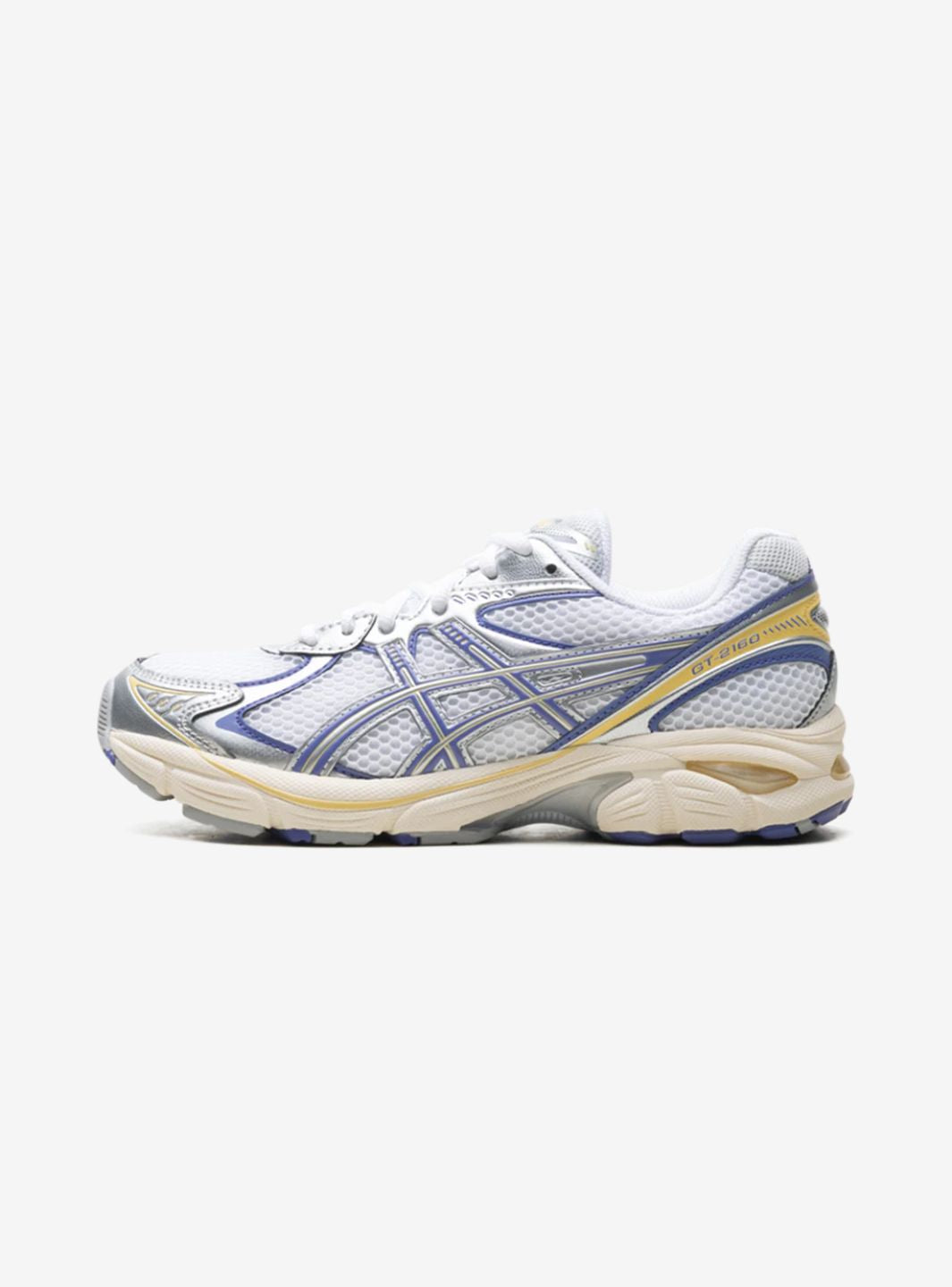 Asics GT-2160 White Blue Violet sneakers basse uomo e donna in mesh e pelle sintetica bianco blu, vista laterale