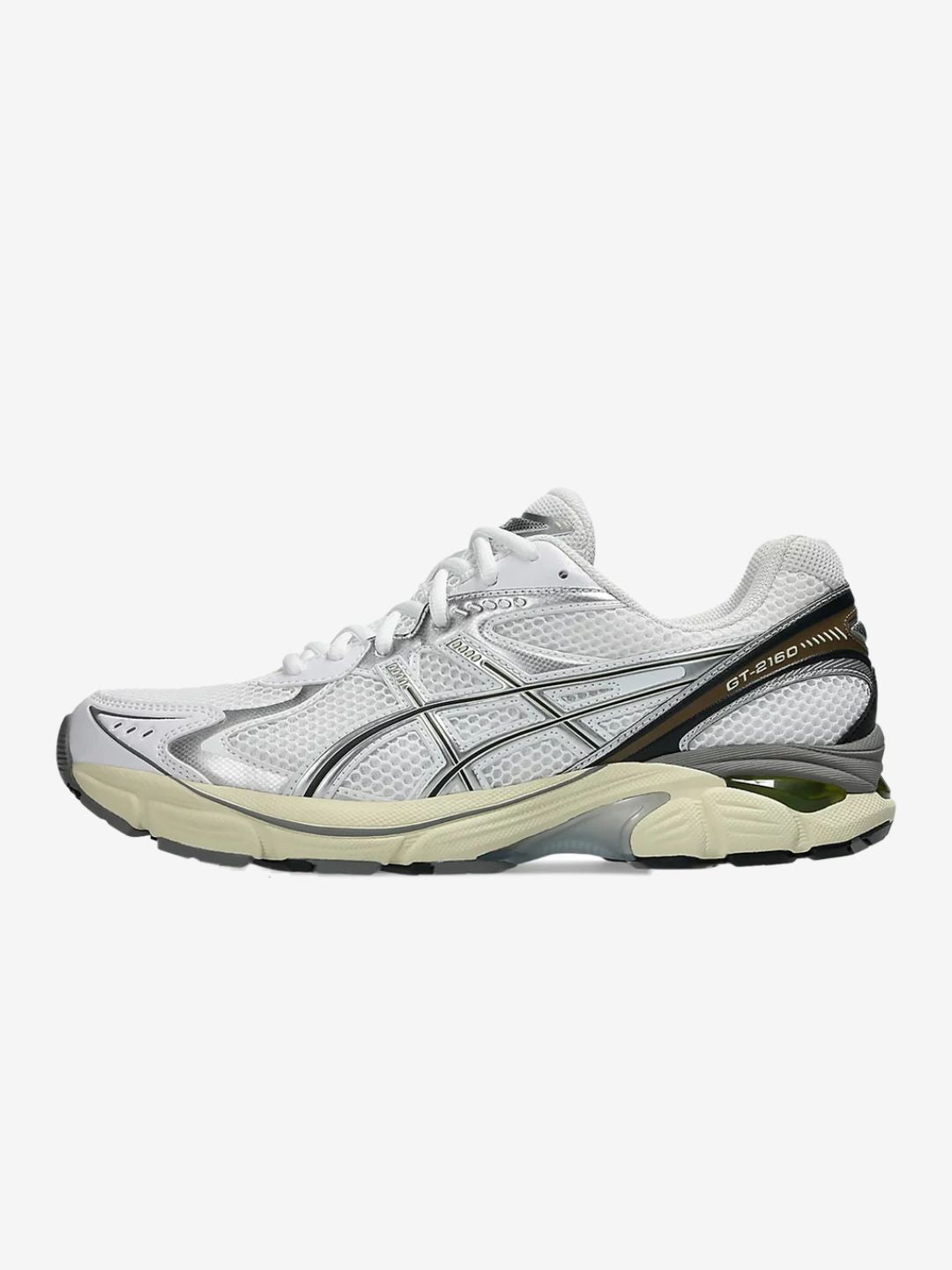 Asics GT-2160 White Soft Yellow sneakers basse uomo e donna in mesh e pelle sintetica bianco giallo, vista laterale