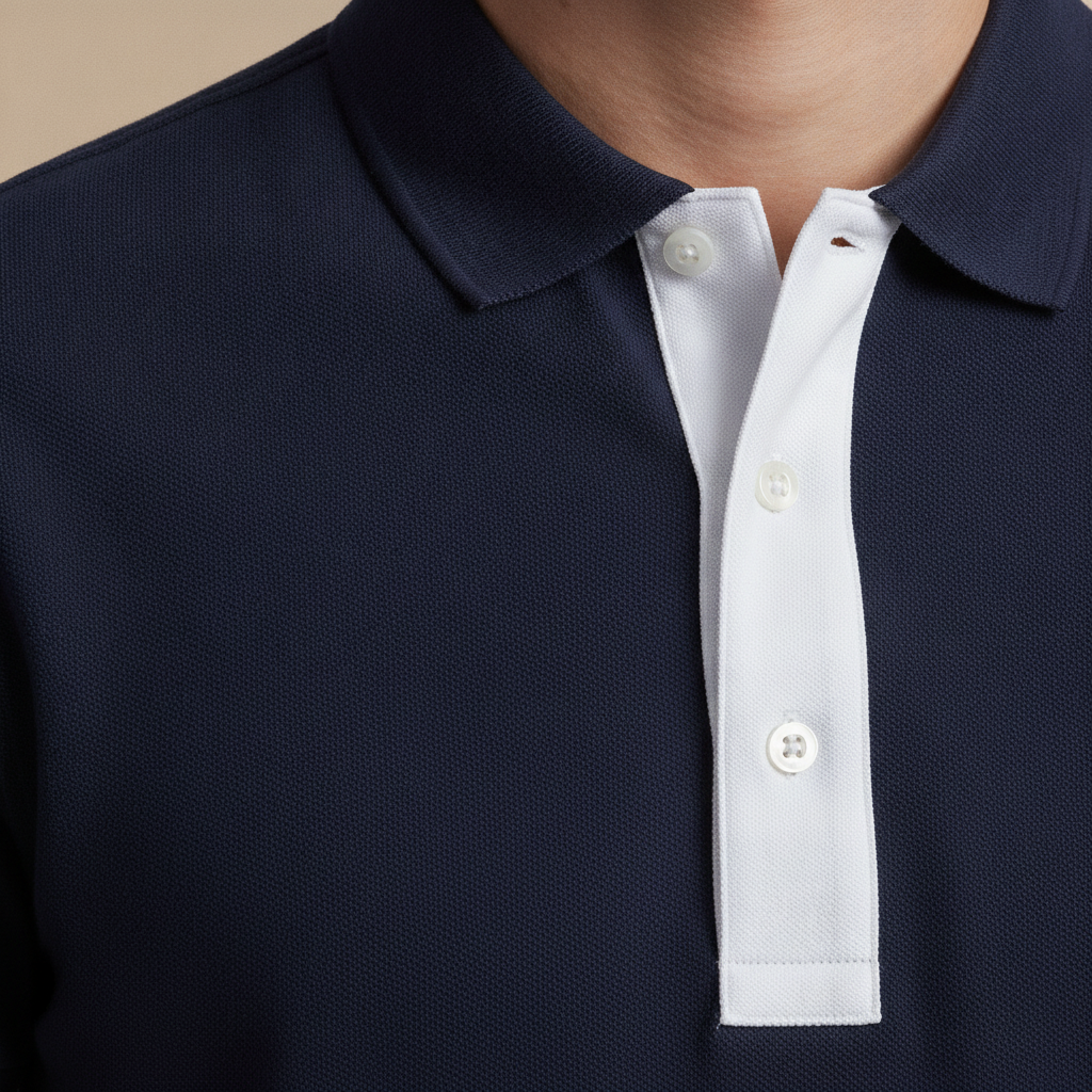 Polo Uomo con Placket a Contrasto – Dettaglio Raffinato - dettaglio