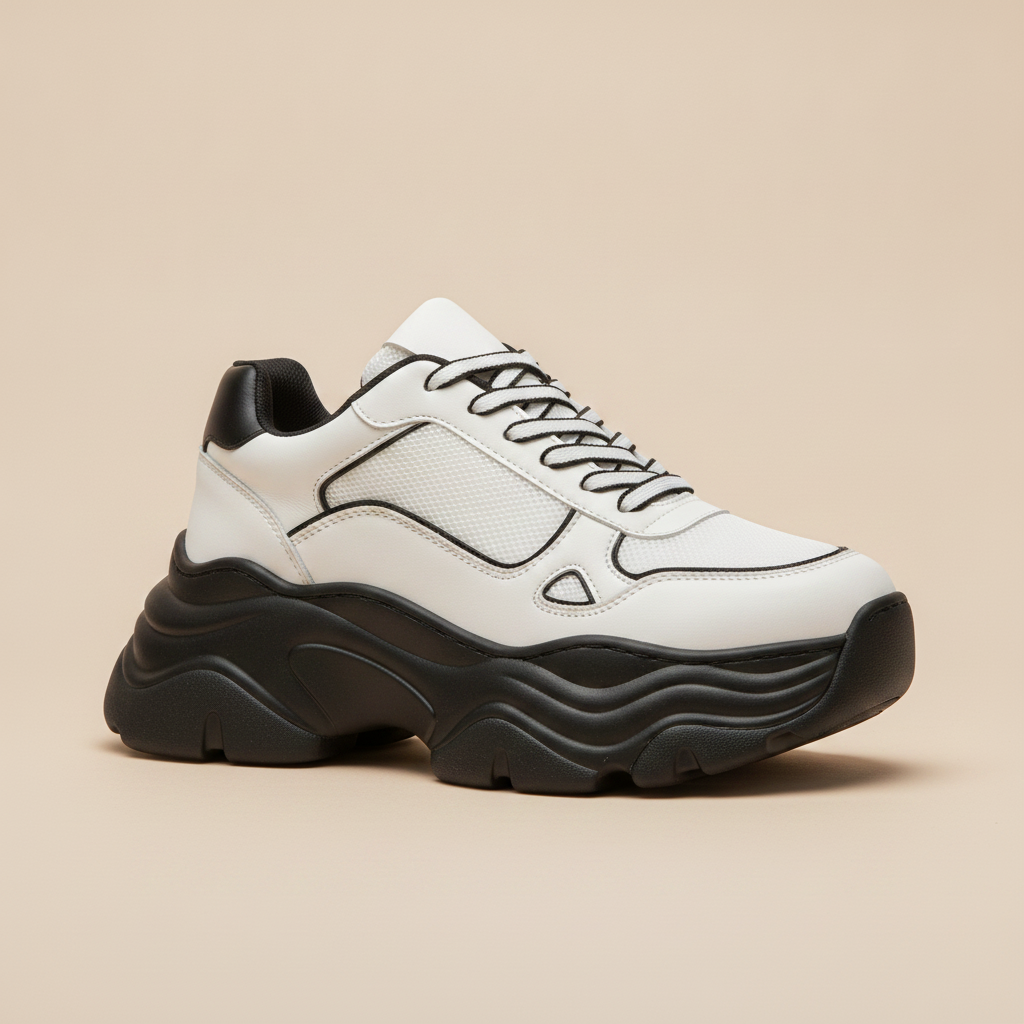 Sneakers Uomo Chunky Suola Alta – Streetwear Urban di Tendenza - Nero con Bianco