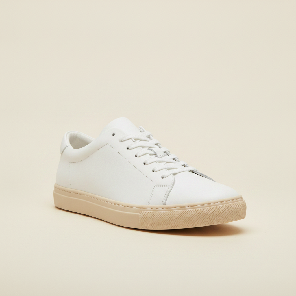 Sneakers Uomo Bianche con Suola Ecru – Look Pulito e Naturale - vista 3-4