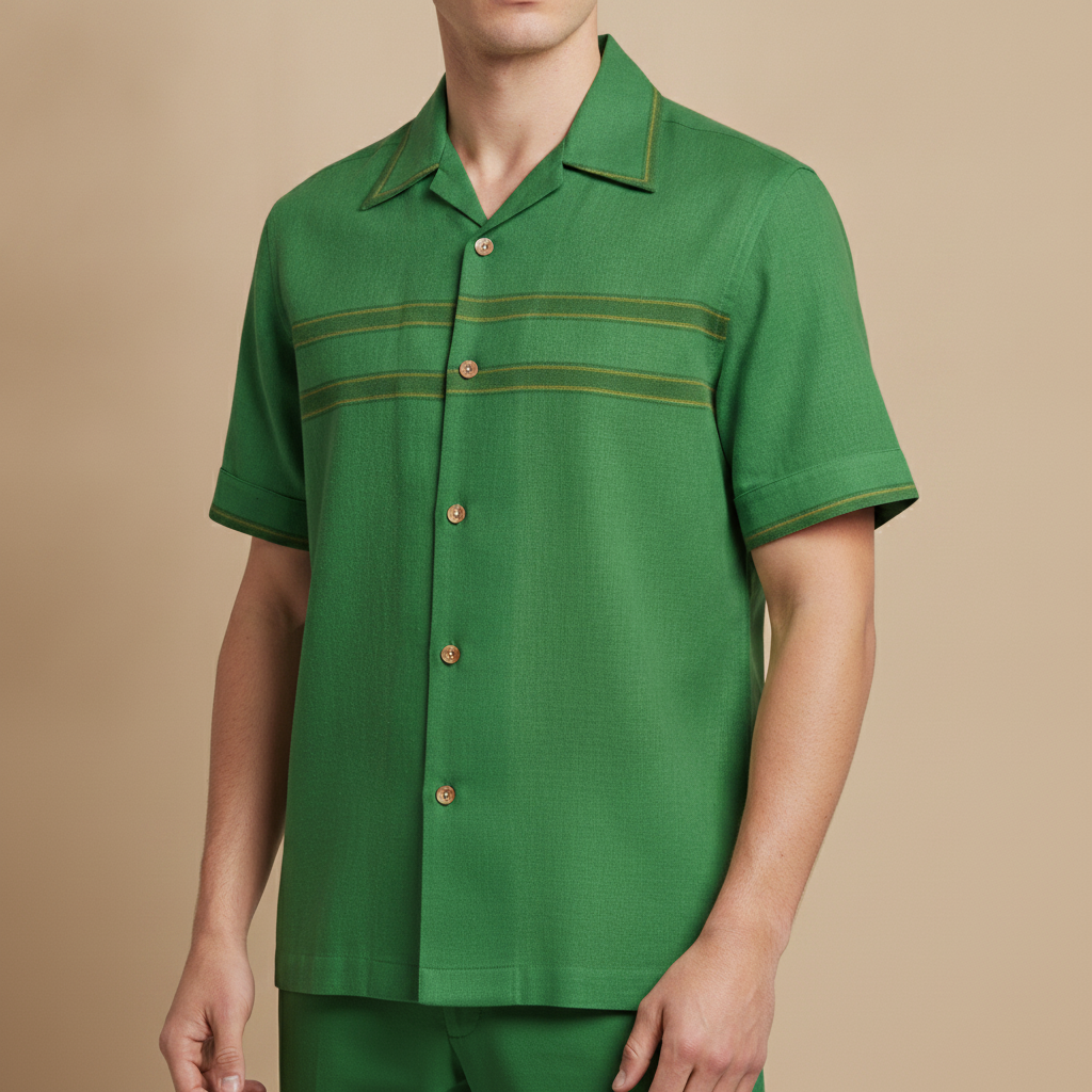 Camicia Bowling Uomo Manica Corta – Stile Rétro Anni '50 - Verde Vintage