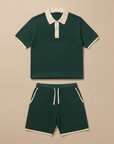 Completo Coordinato Uomo Polo Bicolore e Pantaloncini - Verde e Beige
