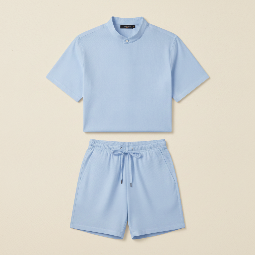 Completo Coordinato Uomo Camicia Popeline e Pantaloncini - Azzurro