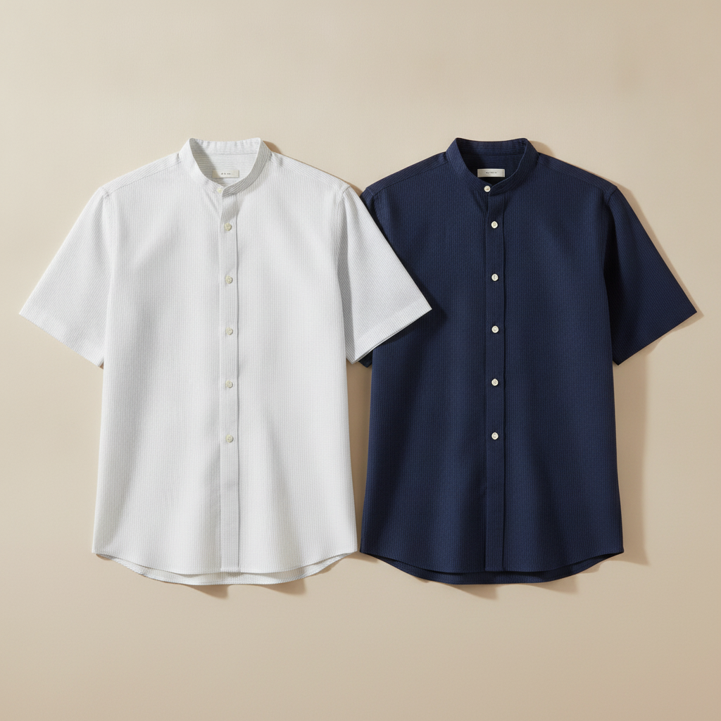 Camicia Uomo Effetto Seersucker – Fresca e Testurizzata Estiva - Navy e Bianco