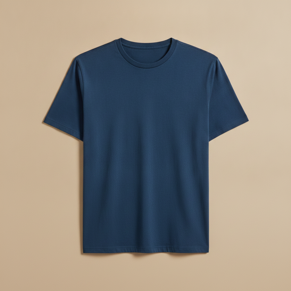 T-shirt Uomo Effetto Fiammato – Texture Slub Casual - Blu Petrolio