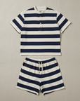 Completo Coordinato Uomo Camicia Righe Bayadère e Pantaloncini - Navy e Bianco