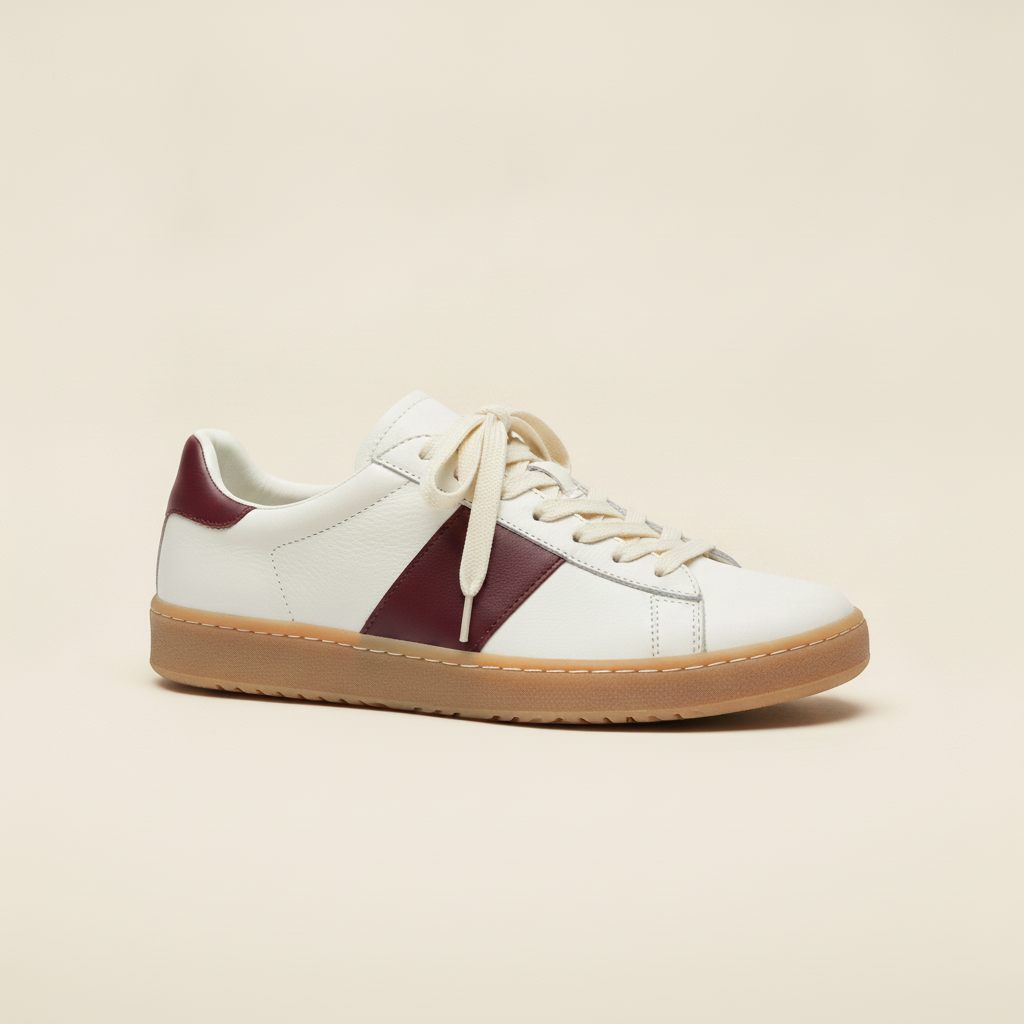 Sneakers Uomo Tennis Vintage Verde – Rétro Elegante Anni '70 - Bordeaux e Bianco