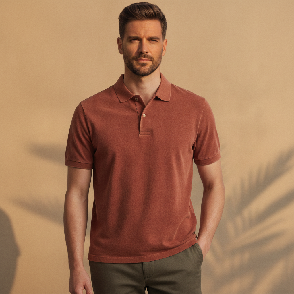 Polo Uomo Tinta in Capo – Colori Ricchi e Profondi Estivi - Terracotta - indossato