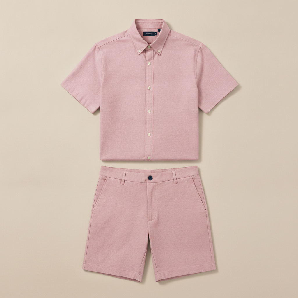 Completo Coordinato Uomo Camicia Oxford e Bermuda - Rosa Cipria