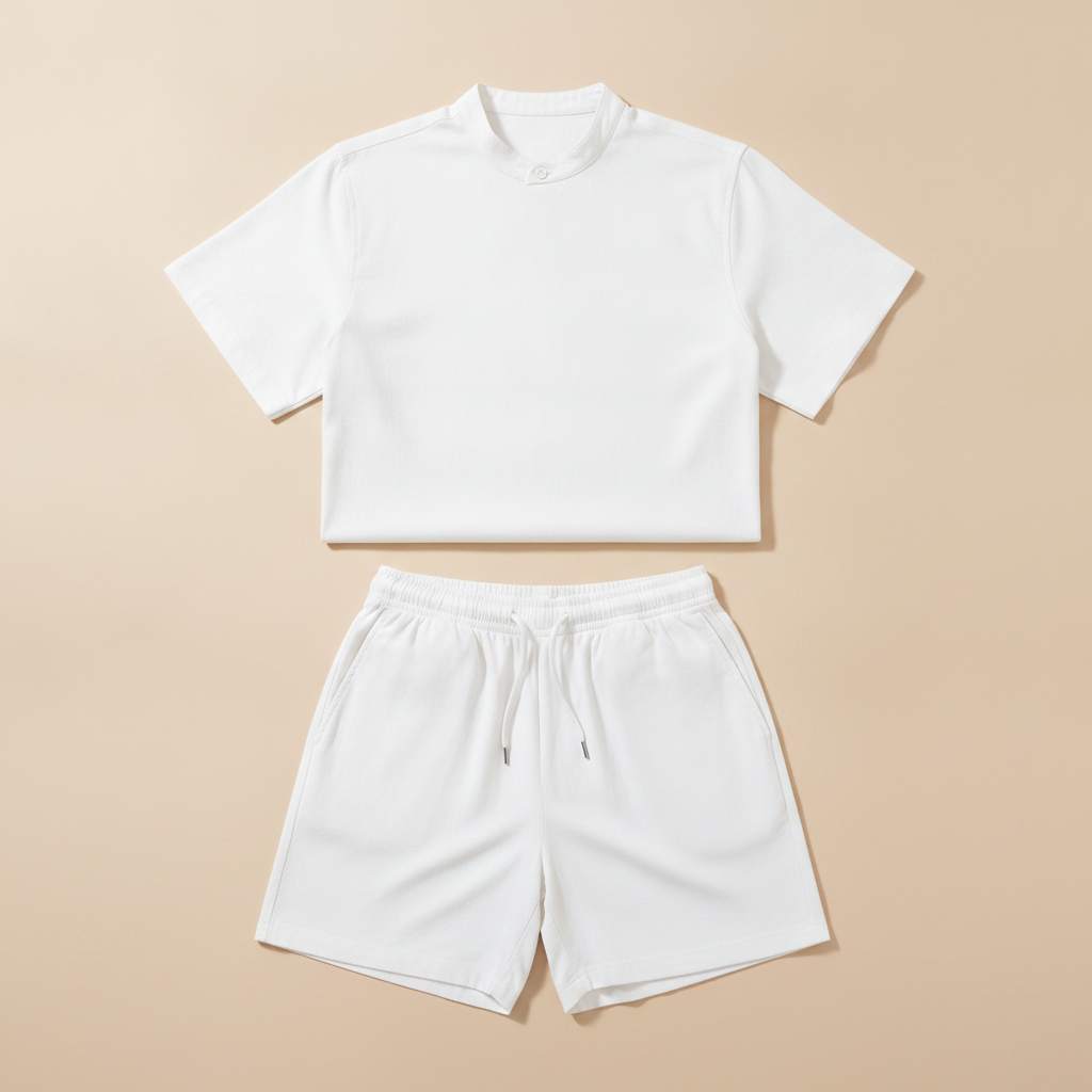 Completo Coordinato Uomo Camicia Doppio Ritorto e Pantaloncini - Bianco