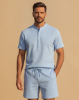 Completo Coordinato Uomo Camicia Popover e Pantaloncini - Azzurro - indossato